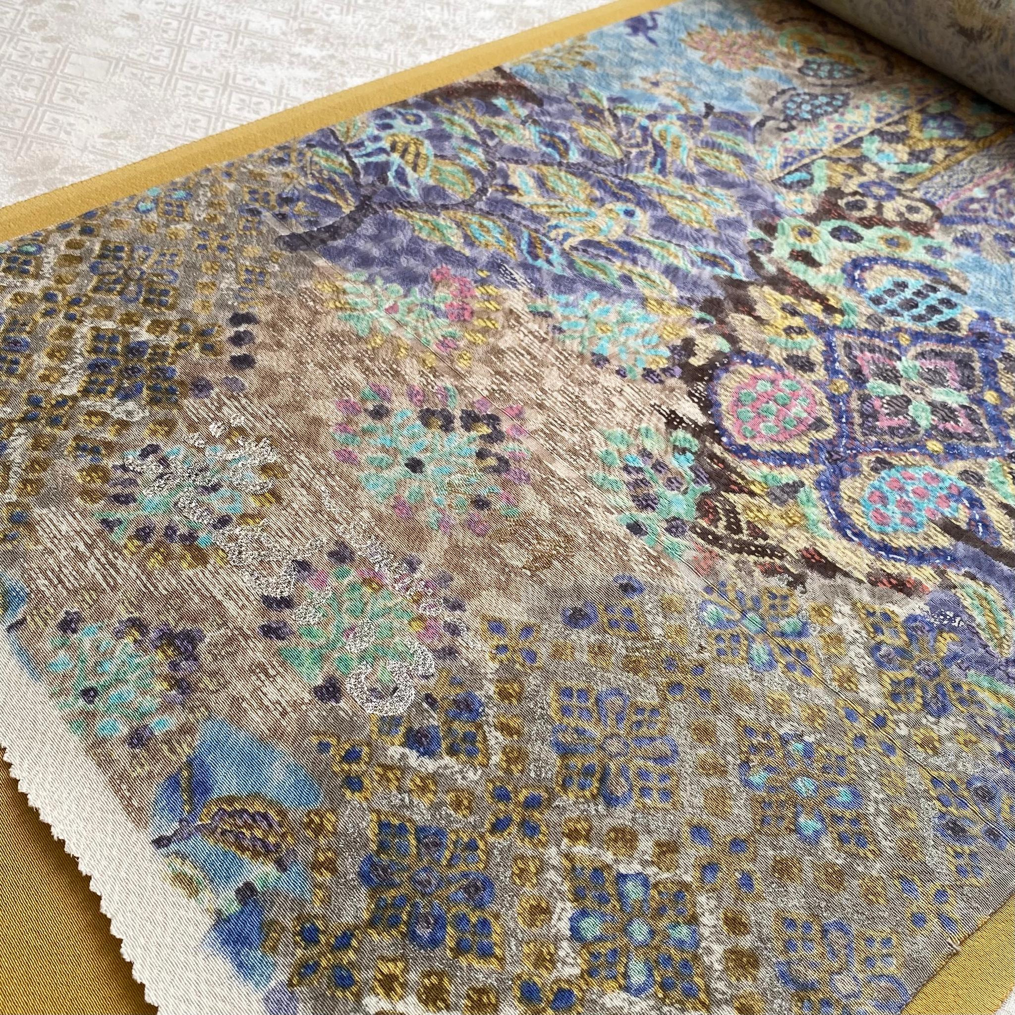 《未仕立て》手染め摺型友禅ふくれ帯 全通京更紗柄【動物】 | 3枚目